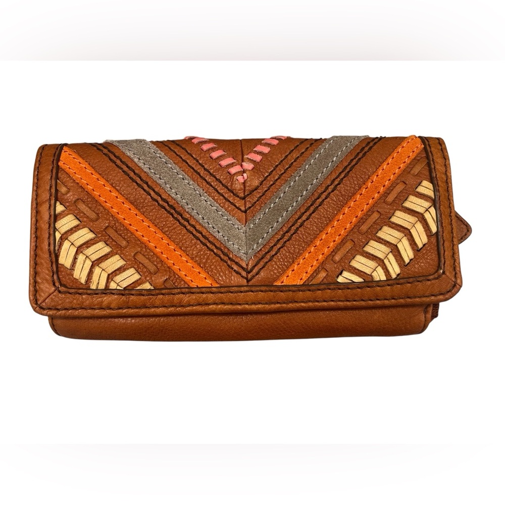 Fossil Brown Leather Wallet with Orange and Cream Accents
